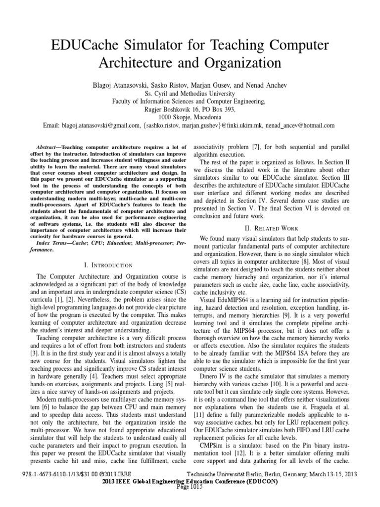 EDUCache Simulator For Teaching Computer Architecture and Organization ...