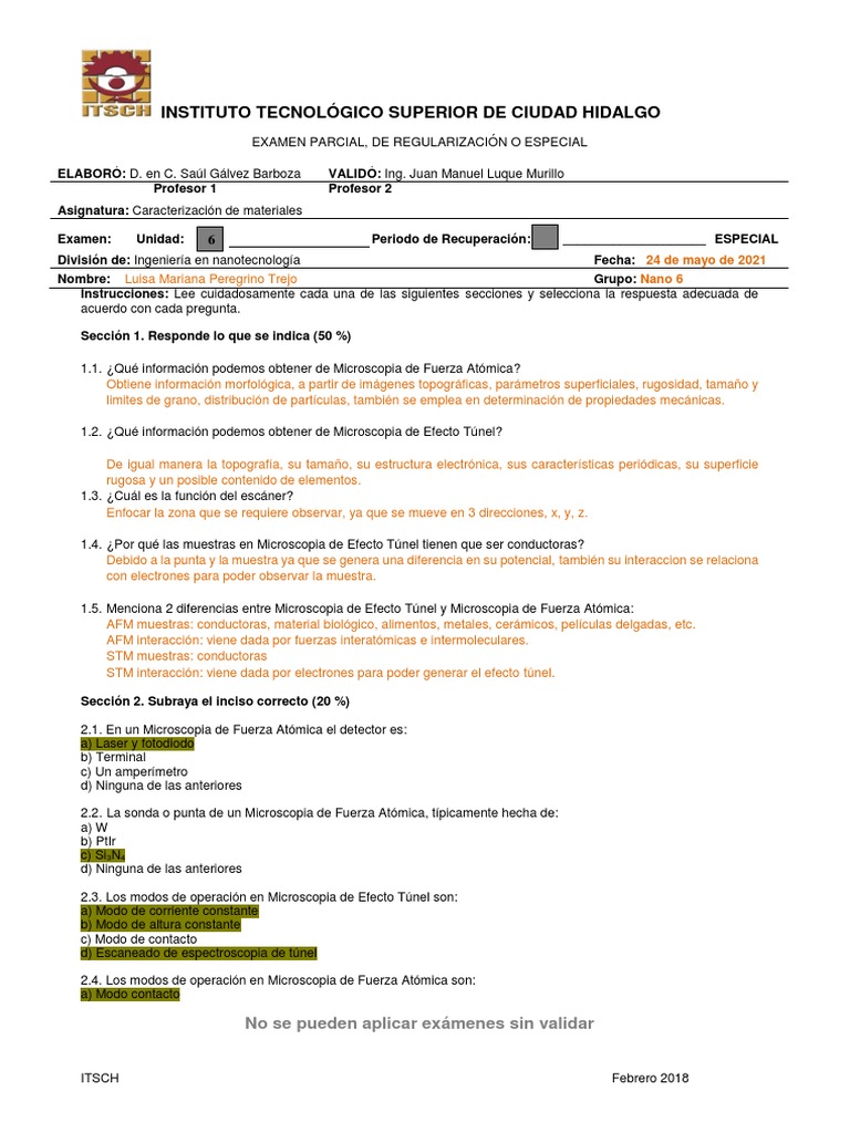 Examen U6 | PDF | Fuerza atómica microscópica | Microscopio de efecto túnel