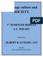 Language Culture and Society: 1 Semester Module A.Y. 2020-2021