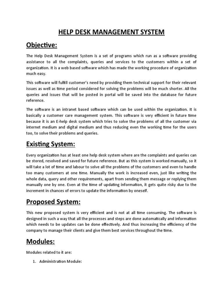 Help Desk Management System Abstract PDF User