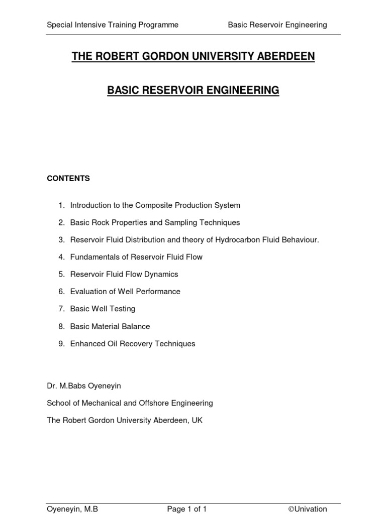 Basic Reservoir Engineering Training Guide | PDF