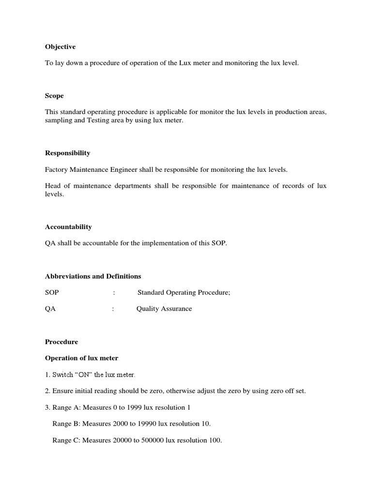 SOP For Lux Level Meter PDF