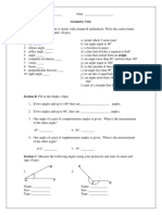 Geometry Test: Section A: Match Column A (Term) With Column B (Definition) - Write The Correct Letter