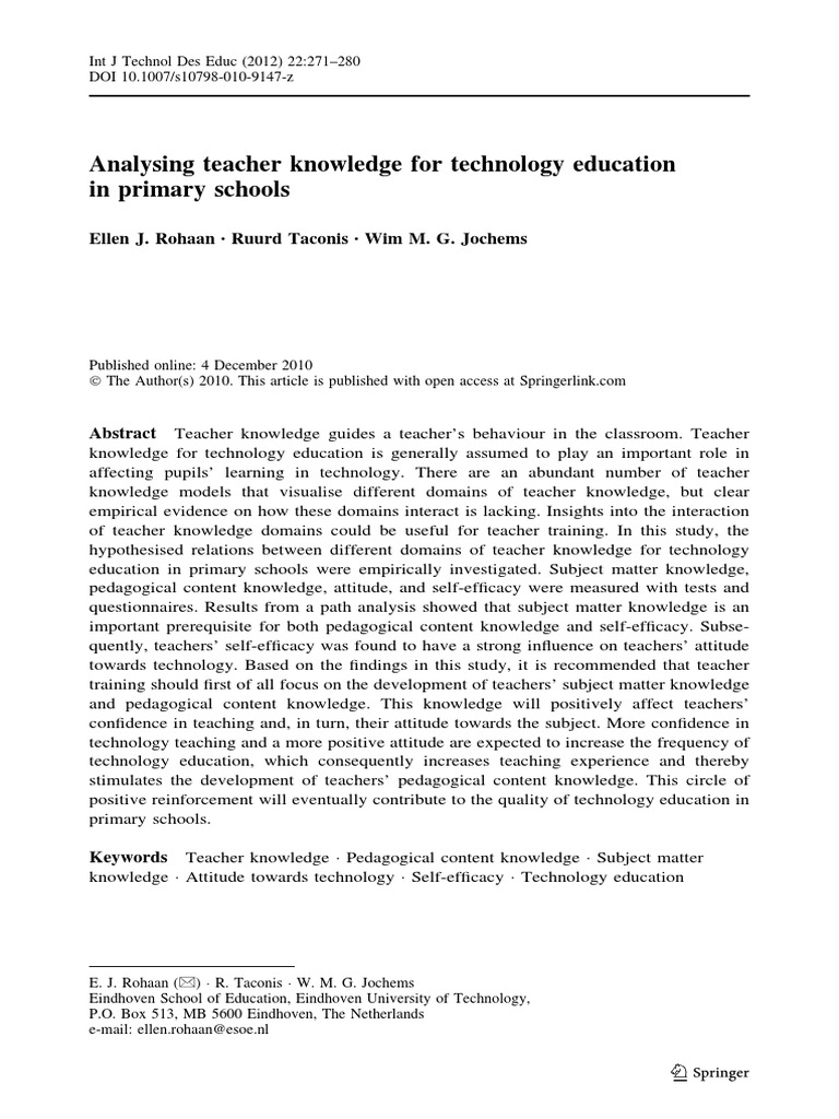 Analysing Teacher Knowledge For Technology Education in Primary Schools ...