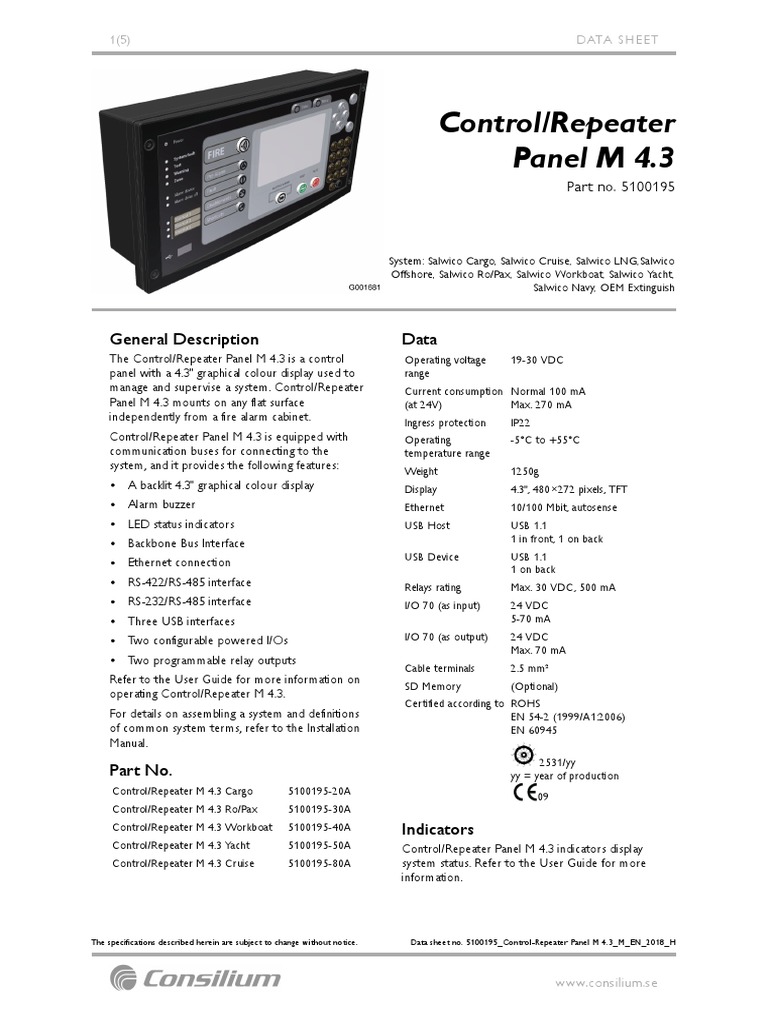 Control/Repeater Panel M 4.3 Data Sheet | PDF | Usb | Input/Output