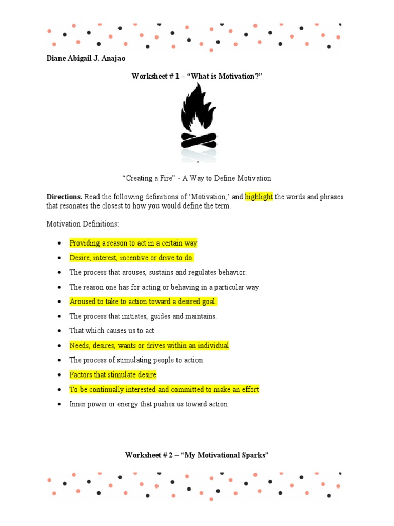 Worksheet Motivation | PDF | Motivational | Motivation