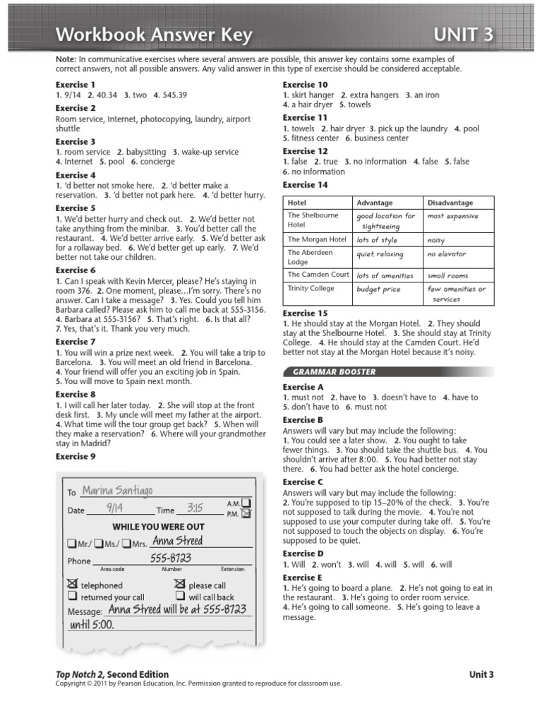 Top Notch 2 Unit 3 Workbook Answers | PDF | Leisure