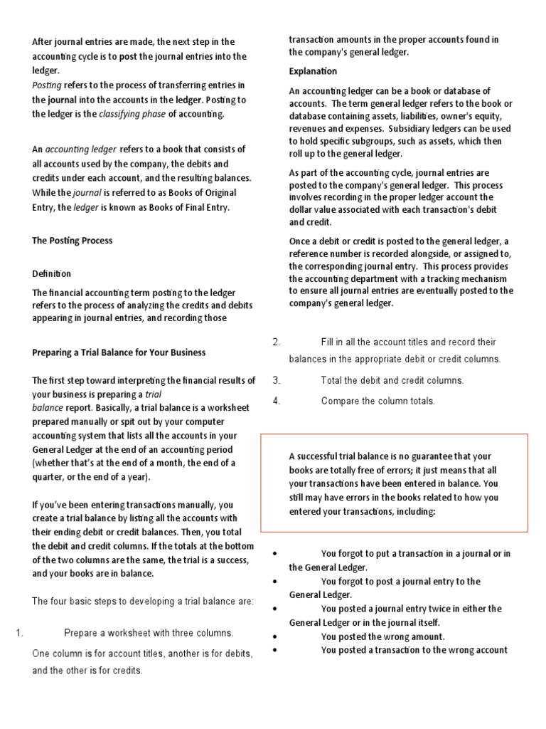 Posting Refers To The Process of Transferring Entries In 