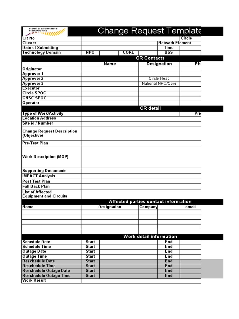 Change Request Template for Network Management | PDF
