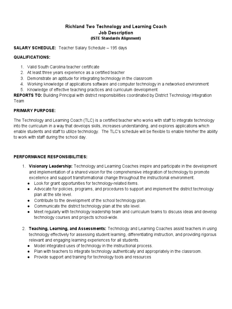 Richland Two Technology Coach Role | PDF | Teachers | Curriculum