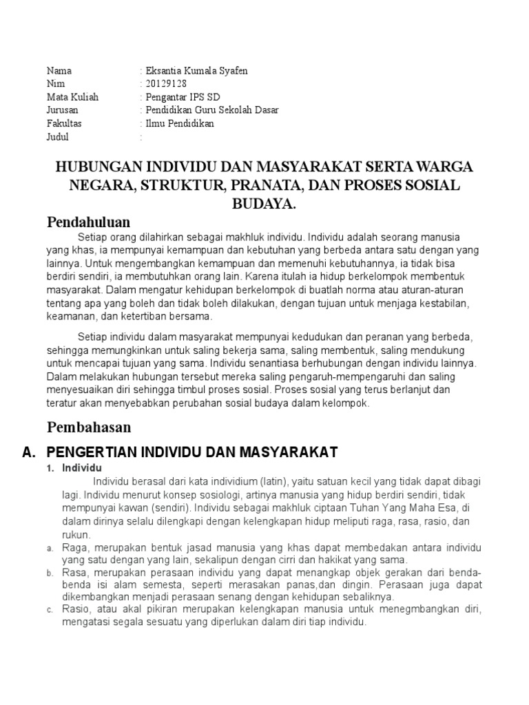 Hubungan Individu dan Masyarakat Sosial | PDF