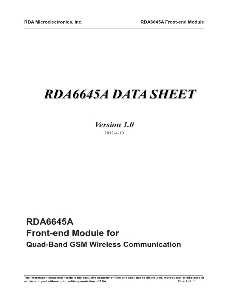 RDA6645A Quad-Band Module Overview | PDF | Amplifier | Cmos