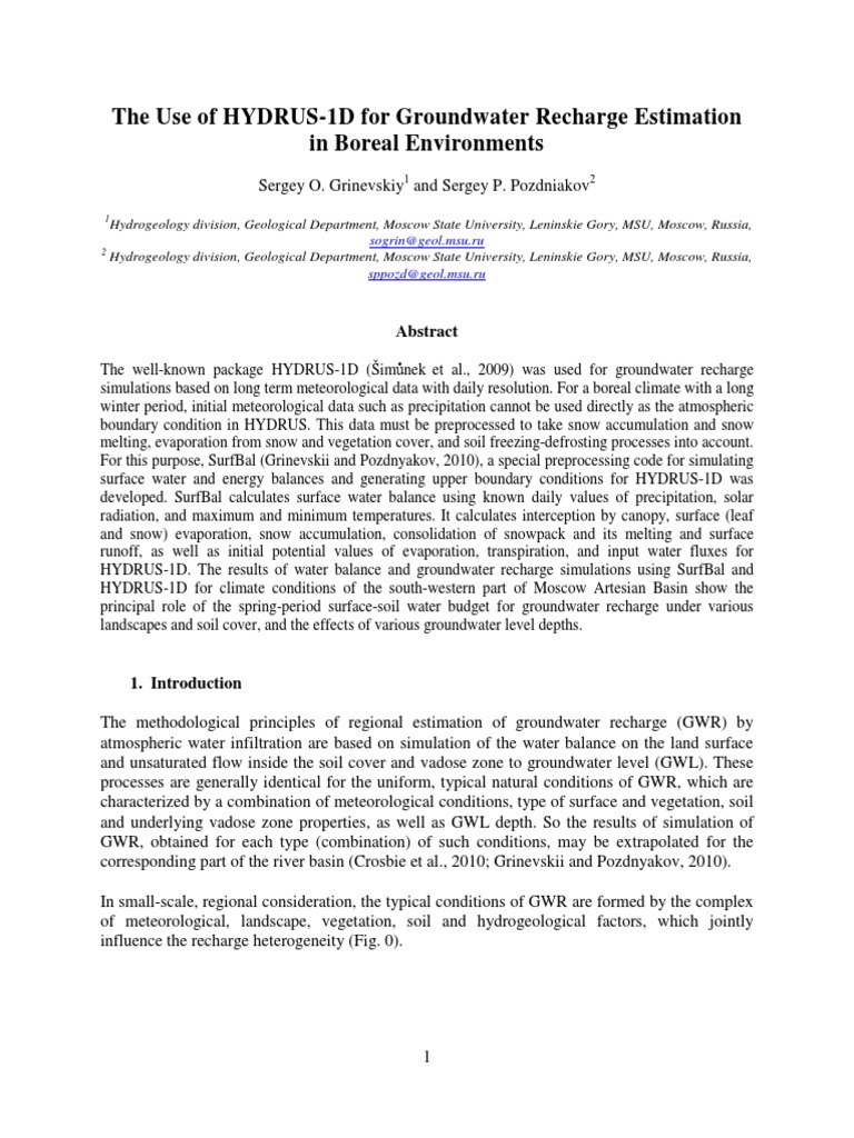 The Use of HYDRUS-1D For Groundwater Recharge Estimation | PDF ...