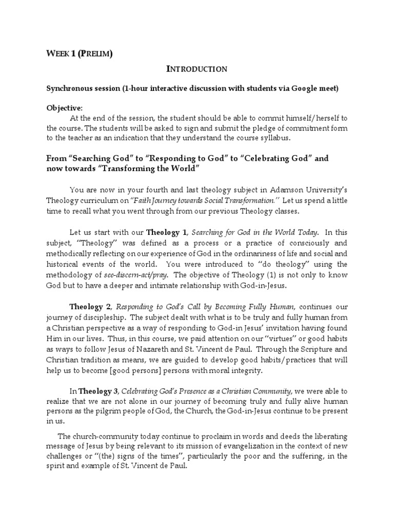 Week 1 Introduction Pdf Christian Church Jesus