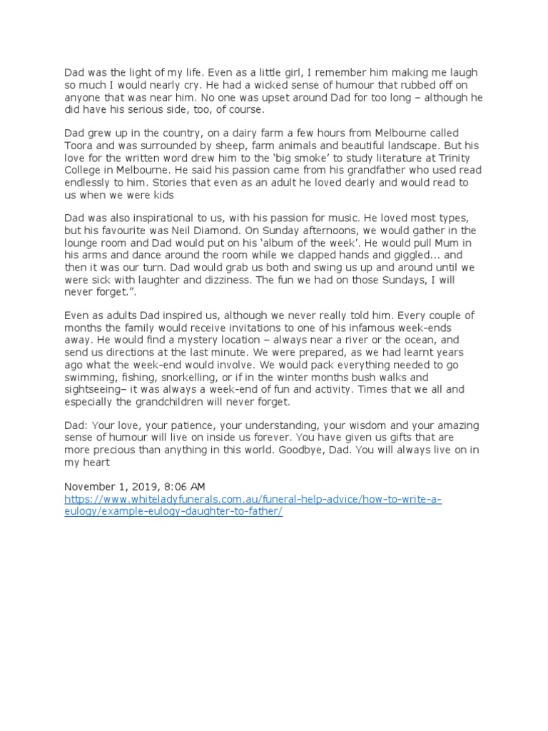Eulogy Examples PDF