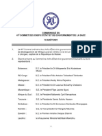 Communique for the 41th SADC Summit of Heads of State and Government, 18 August 2021 - FRENCH