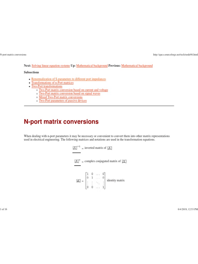 N-Port Matrix Conversions in Engineering | PDF