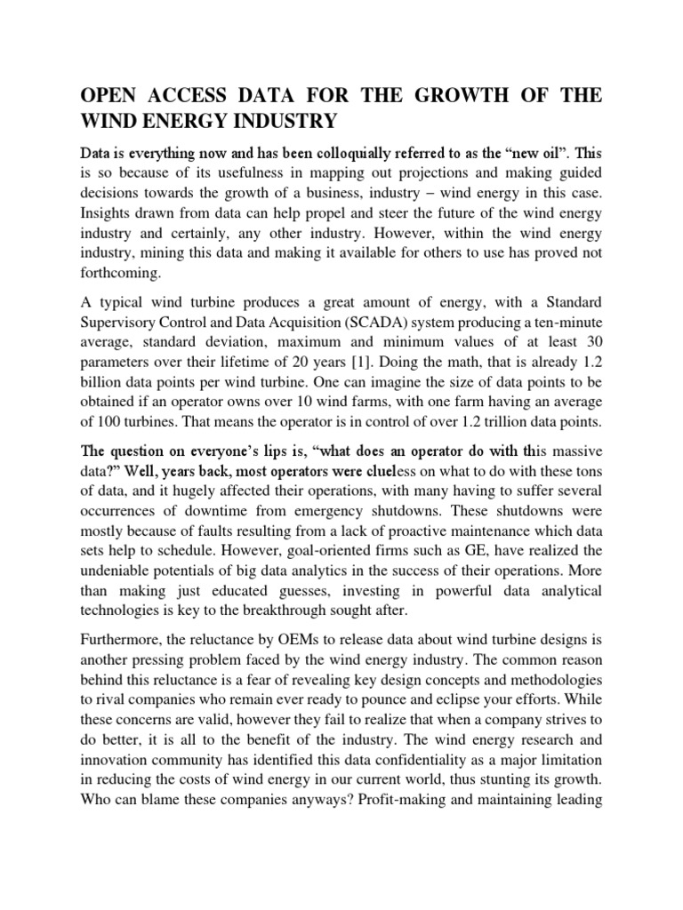 Open Access Data For The Growth of The Wind Energy Industry | PDF ...