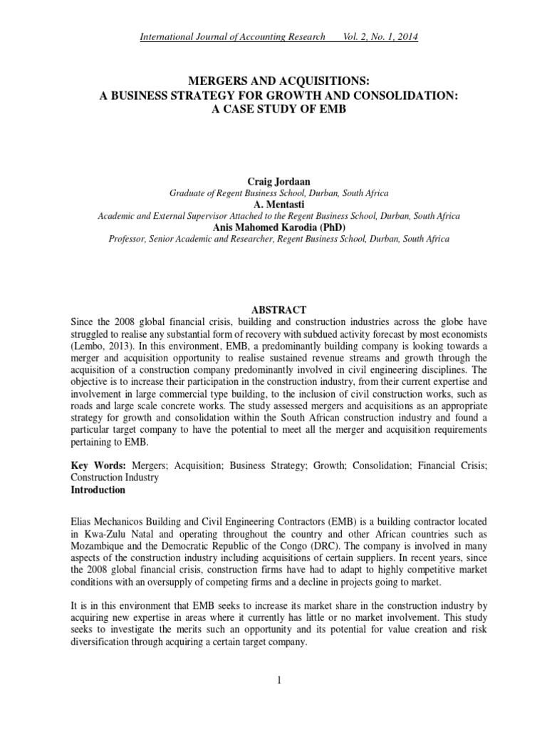 Mergers & Acquisitions in Construction Growth | PDF | Discounted Cash ...