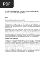 Discuss The General Principles of Interpretation. Write A Note On Literal Rule of Interpretation.