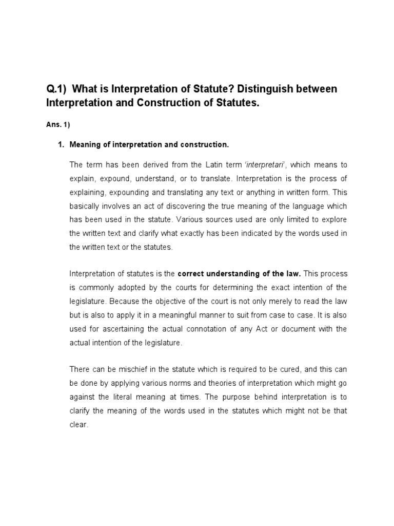 What Is Interpretation of Statute Distinguish Between Interpretation