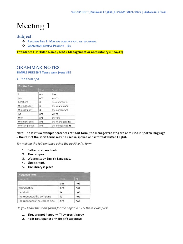 Networking and Contact Making An Overview of Grammar and Tasks for