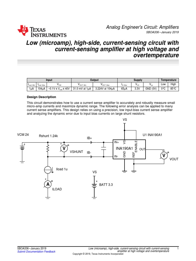 Low (Microamp) HighSide CurrentSensing Circuit PDF Amplifier