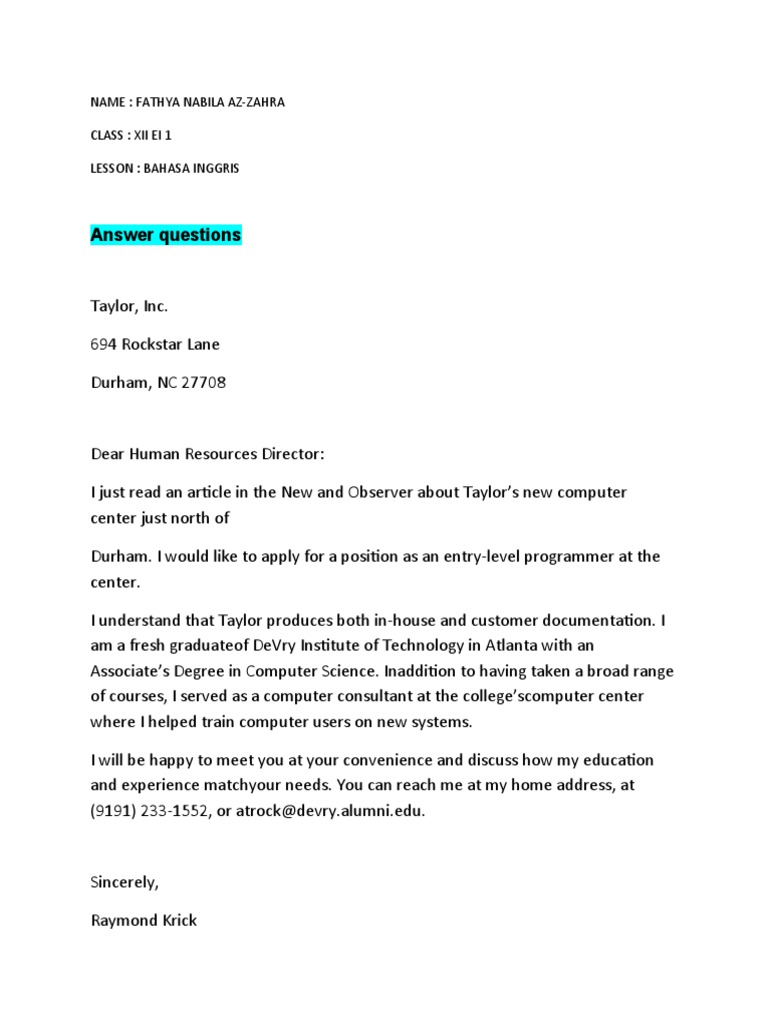 Job Application Letter Examples | PDF