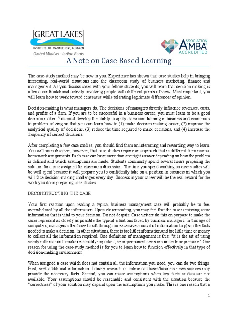 Case-Based Learning in Business Management | PDF | Decision Making | Menu