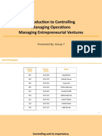 Introduction To Controlling Managing Operations Managing Entrepreneurial Ventures