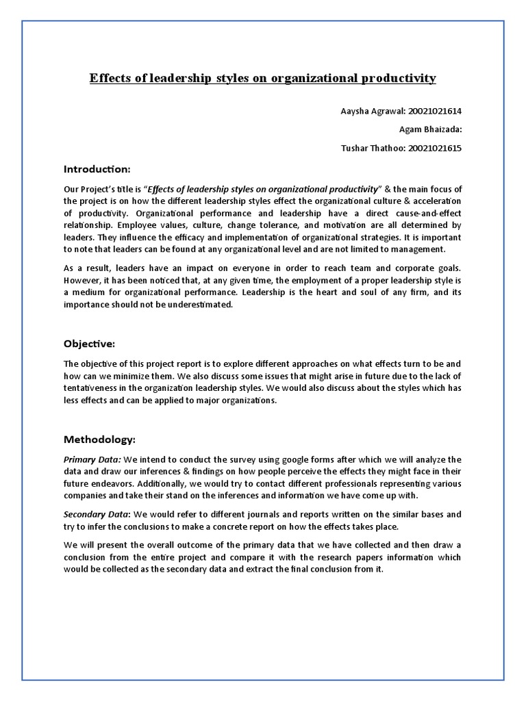 Leadership Styles Impact on Productivity | PDF | Leadership | Cognition