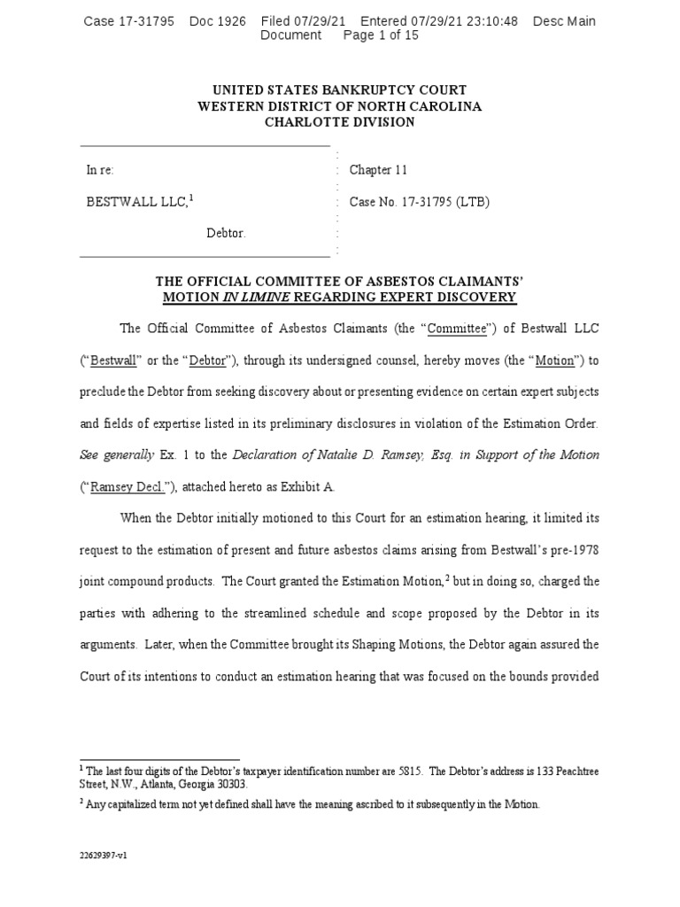 Bestwall THE OFFICIAL COMMITTEE OF ASBESTOS CLAIMANTS' MOTION IN