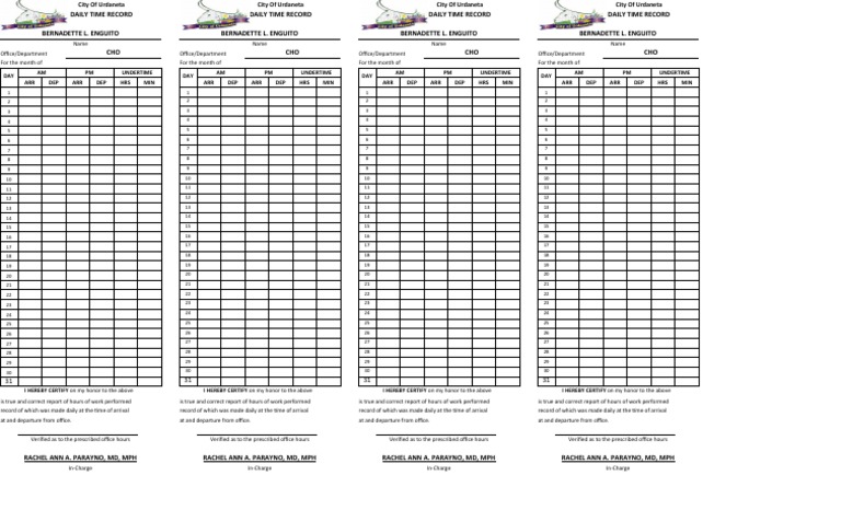 Urdaneta City Daily Time Record | PDF