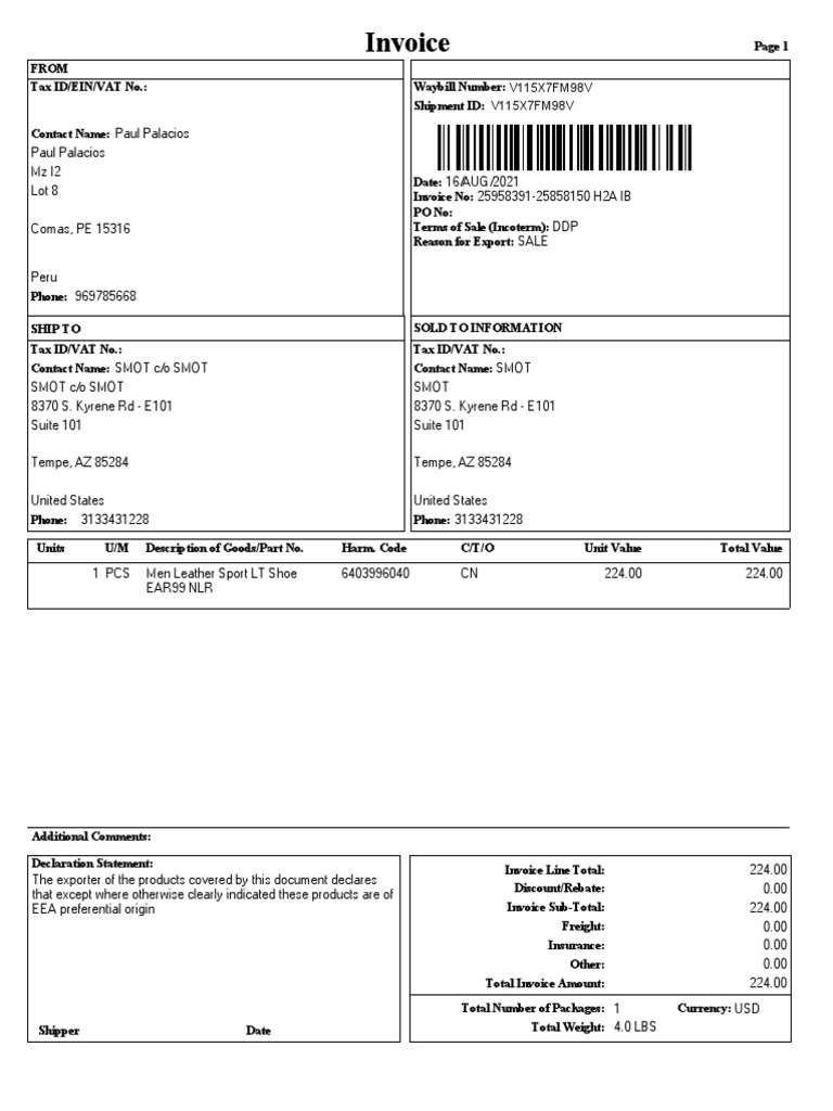 Invoice 25958391-25858150 DD5227-234 (7.5) 17.08.2021 | PDF | Invoice ...