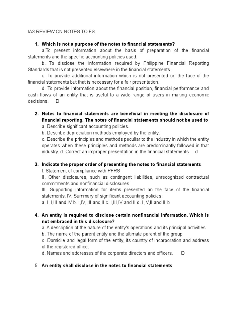 IA3 Review: Notes to Financial Statements | PDF | Financial Statement ...