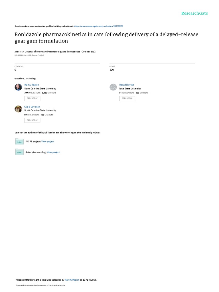 Ronidazole in Cats Following Delivery of A Delayed