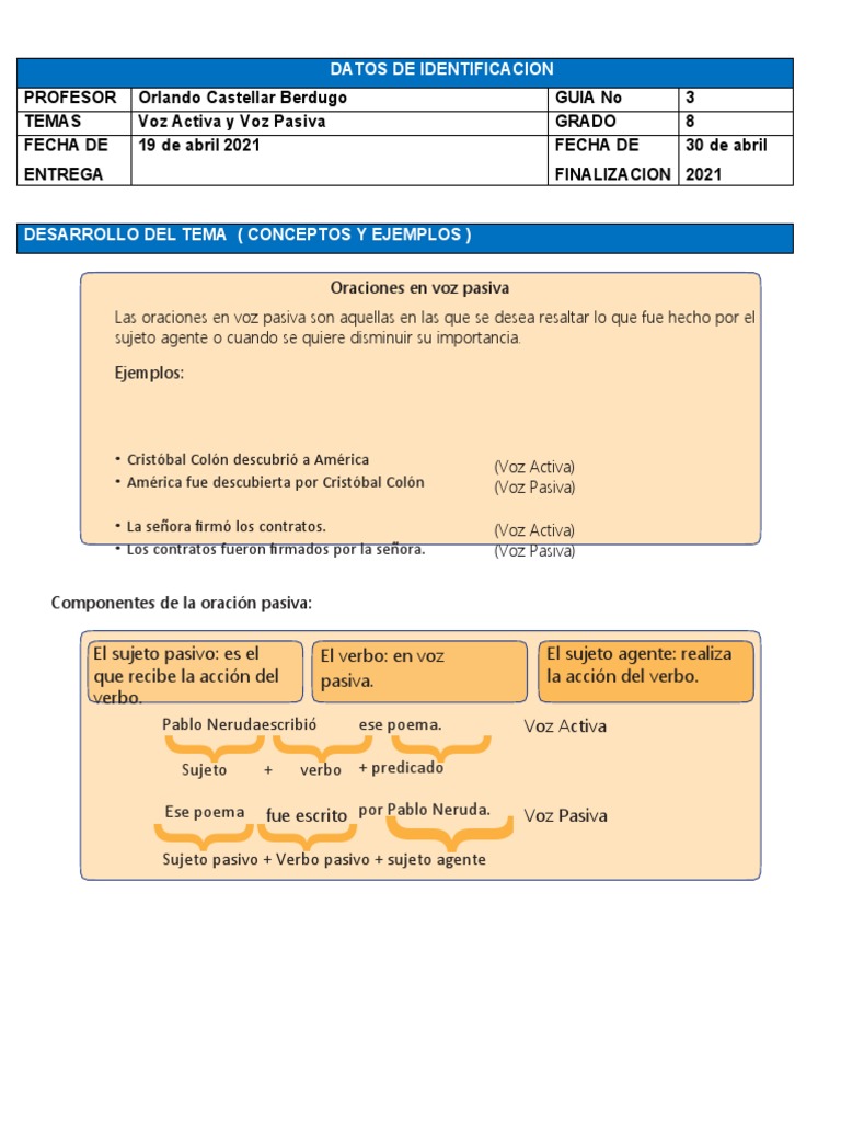 Ejercicios de Voz Activa y Pasiva | PDF | Verbo | Asunto (gramática)