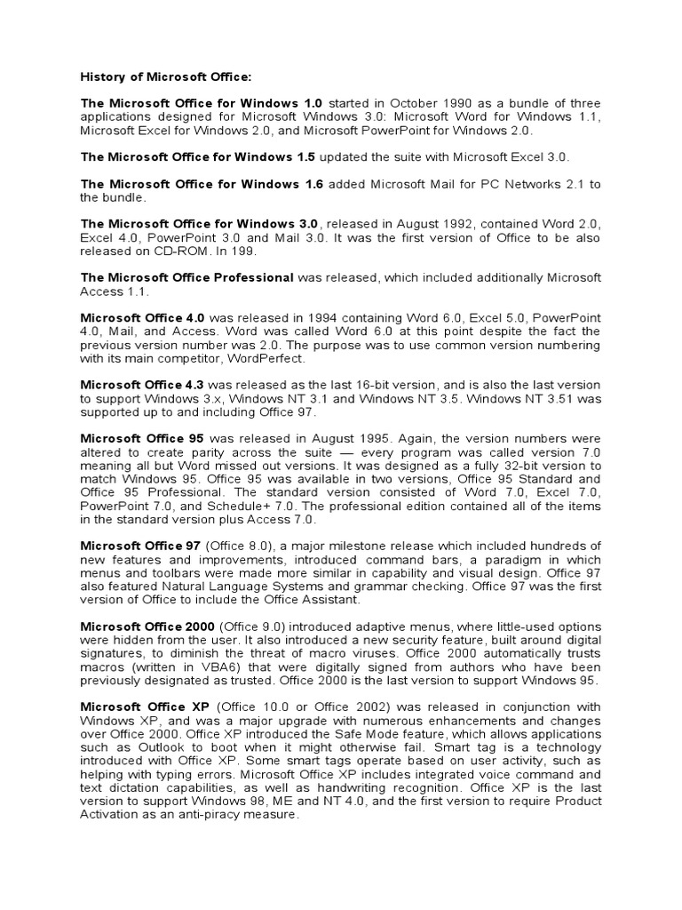 Microsoft Office Release History | PDF | Microsoft Office | Microsoft ...