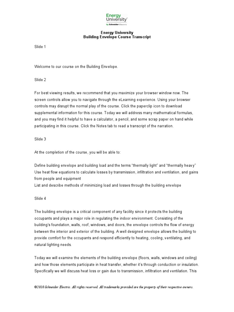 Building Envelope Transcript | PDF | Air Conditioning | Hvac