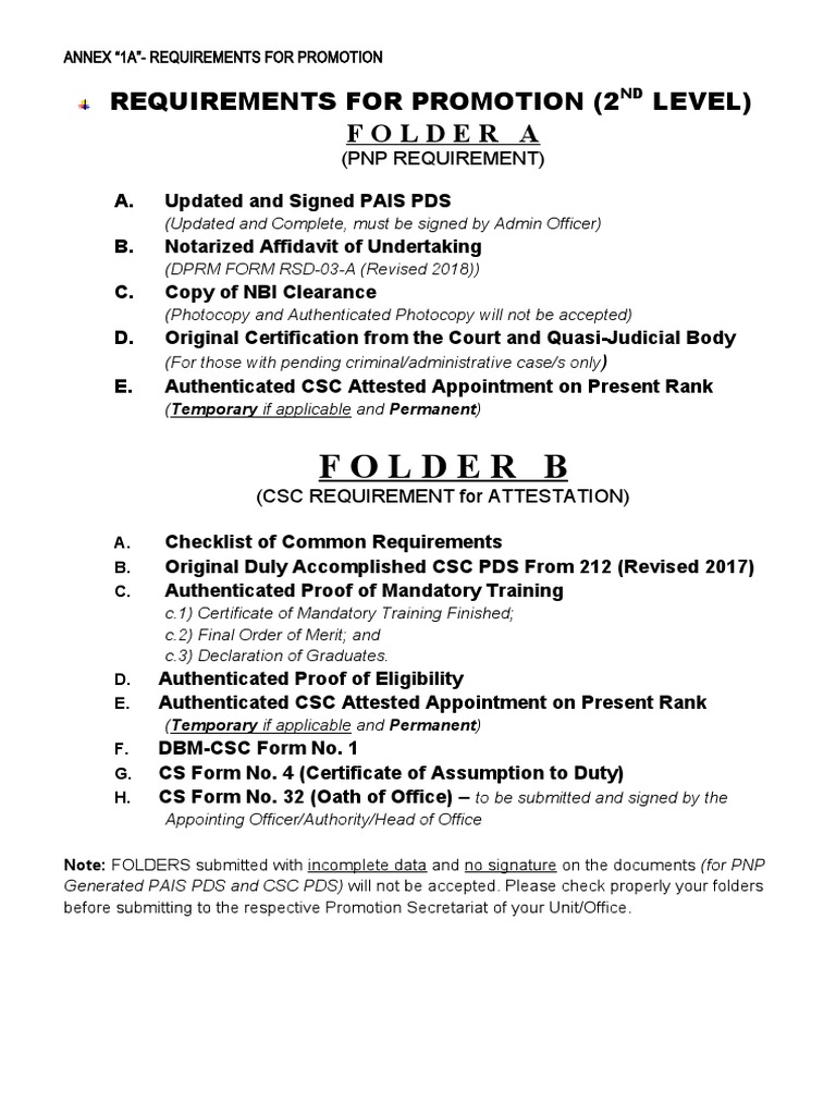 Promotion Requirements for PNP and CSC | PDF | Business | Technology ...