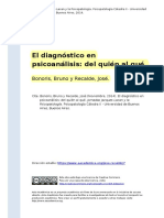 Bonoris, Bruno y Recalde, Jose (2014). El diagnostico en psicoanalisis del quien al que