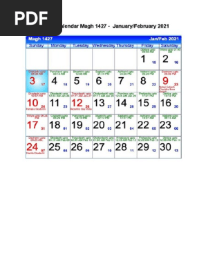 2021 Bengali Calendar 1427 To 1428 | PDF