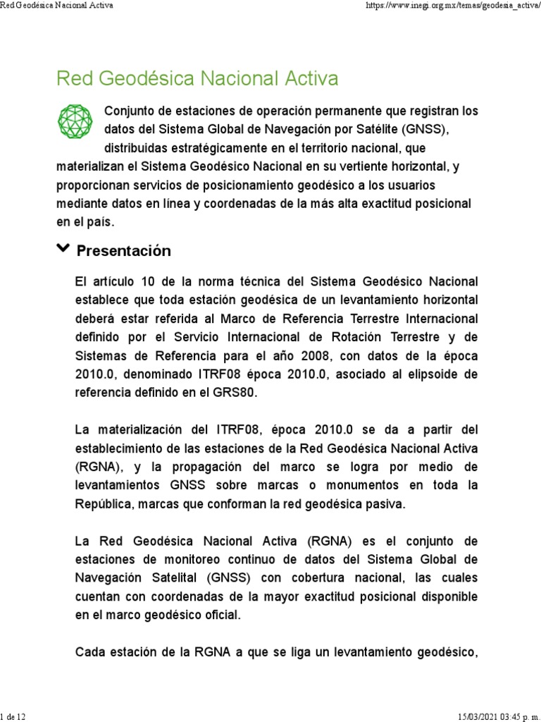 Red Geodésica Nacional Activa | PDF | Geodesia | Sistema de ...