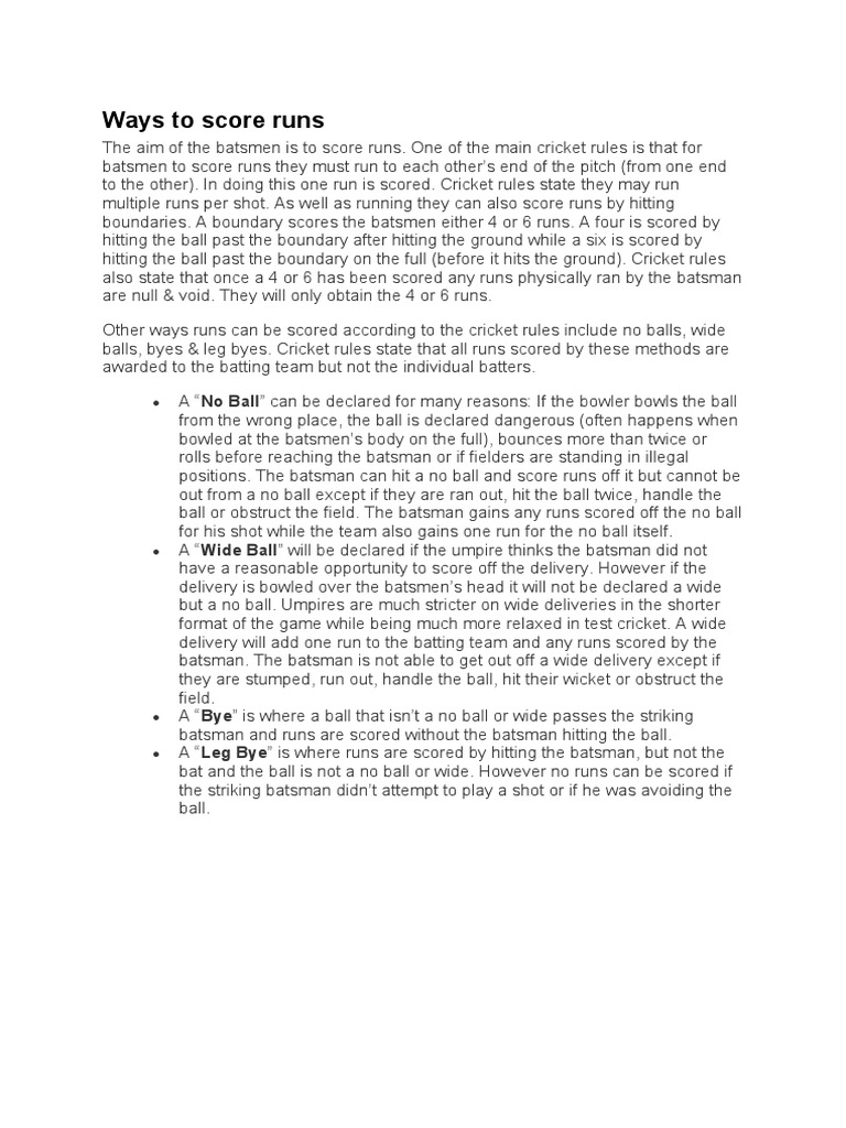 How to Score Runs in Cricket: A Guide to the Main Ways According to the ...