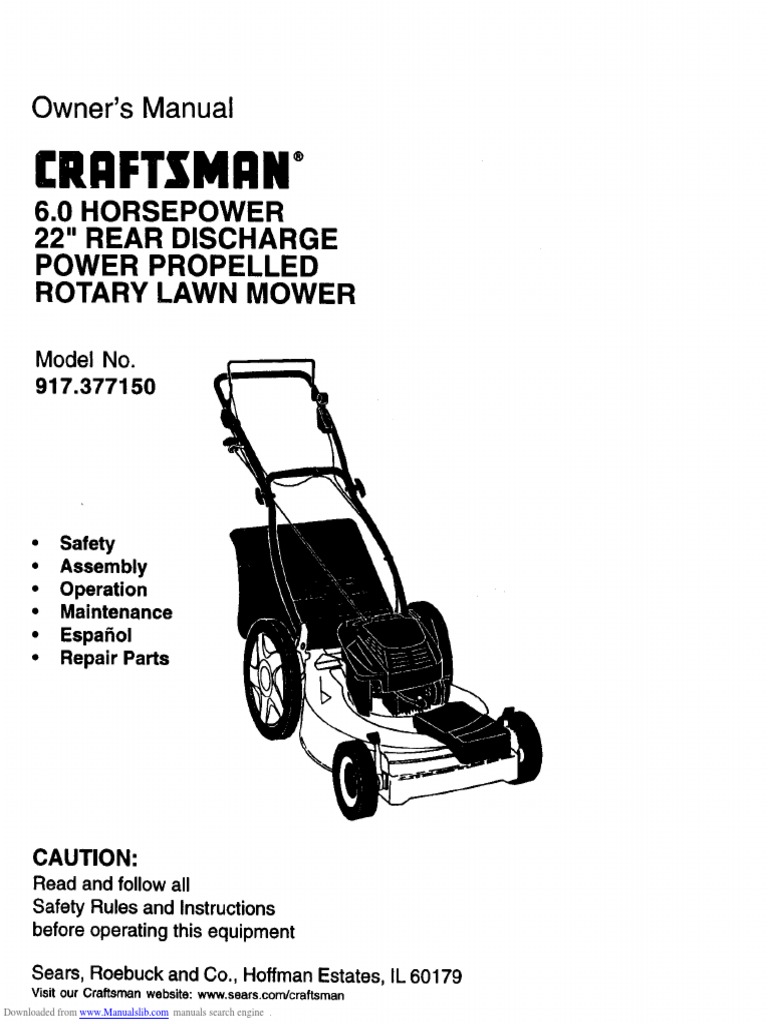 Craftsman 917.377150 Owners Manual | PDF | Lawn Mower | Mower