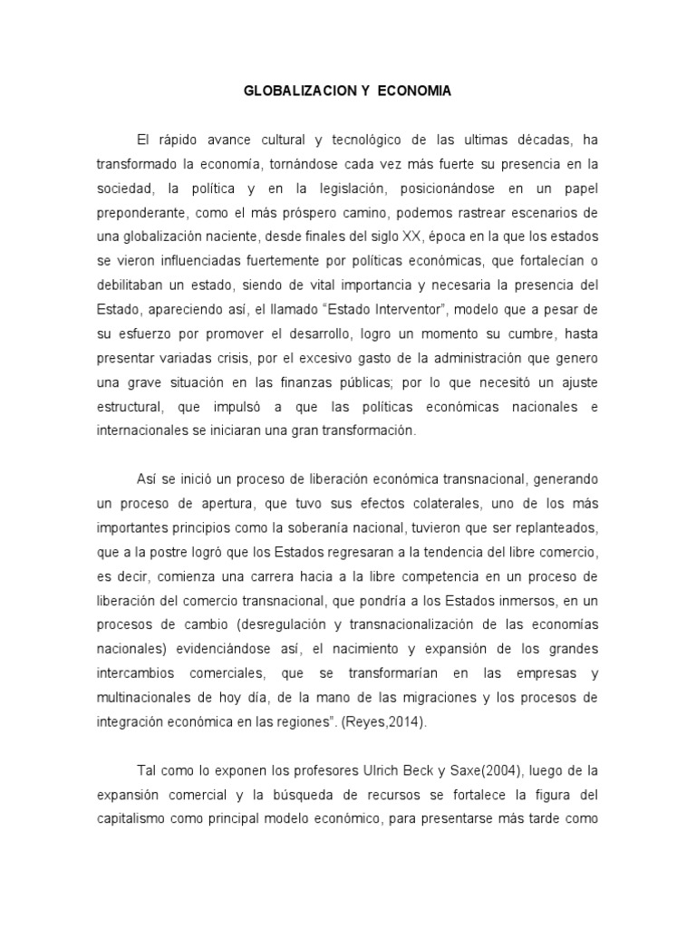 Impacto de la Globalización en la Economía | PDF | Globalización ...