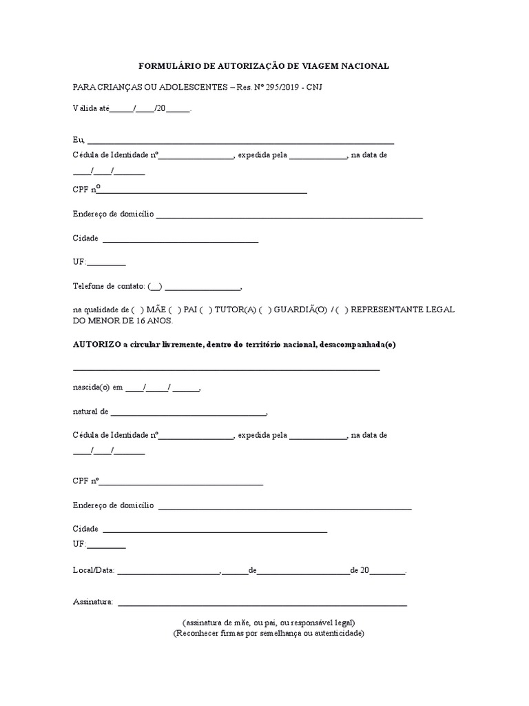 Autoriza o De Viagem Nacional Para Menor PDF