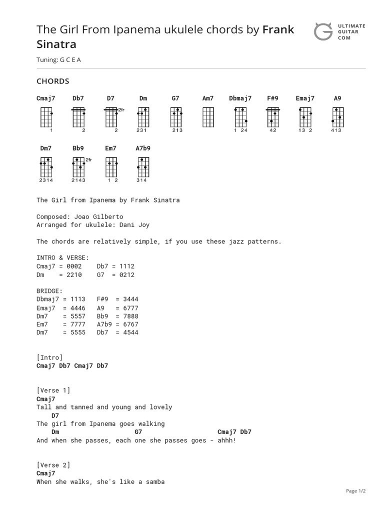 The Girl From Ipanema Ukulele (Ver 2) by Frank Sinatratabs at Ultimate