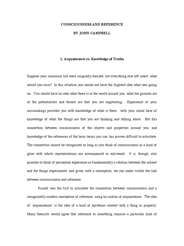 Consciousness and Reference Explained | PDF | Knowledge | Truth