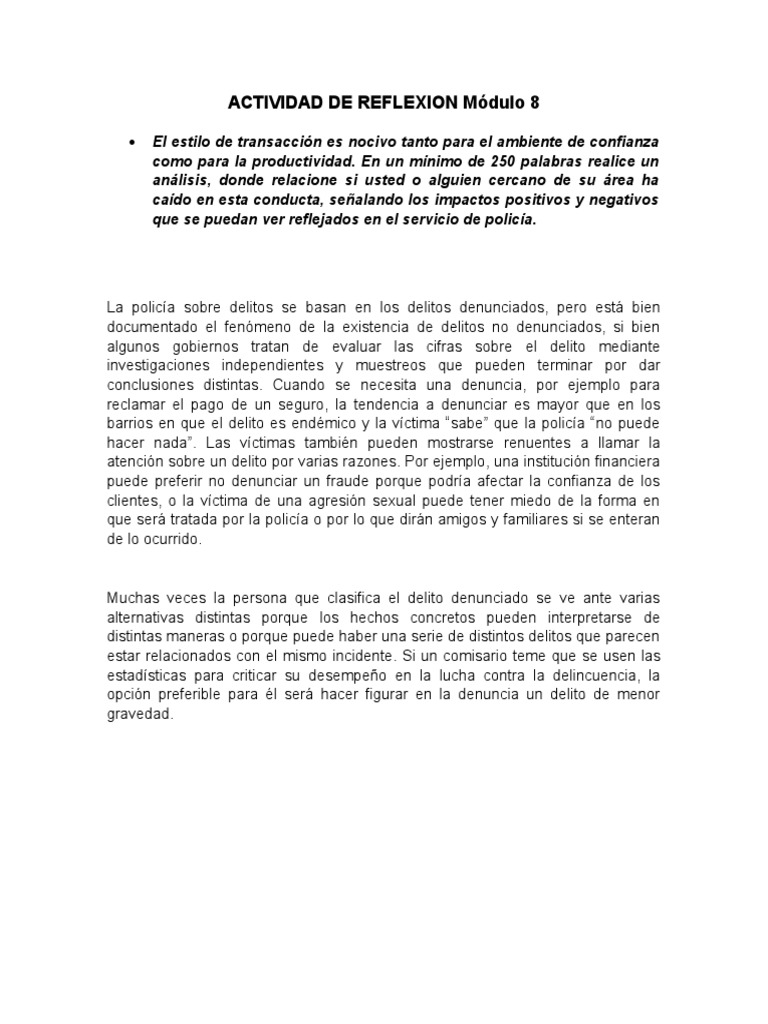 ACTIVIDAD DE REFLEXION Módulo 8 | PDF